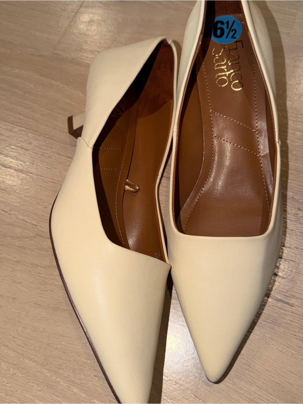 Franco Sarto Cream Pointed Toe D'Orsay Low Heel Pumps